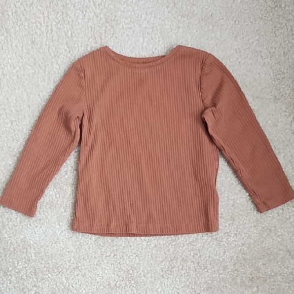 H&M Rib Knit Shirt Long Sleeve Crew Neck Casual Warm Brown Girls Size 2T - Picture 1 of 5
